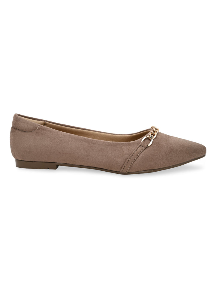 Rocia By Regal Chickoo Women Pointed Suede Ballerinas
