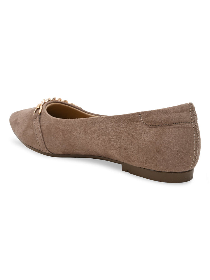 Rocia By Regal Chickoo Women Pointed Suede Ballerinas