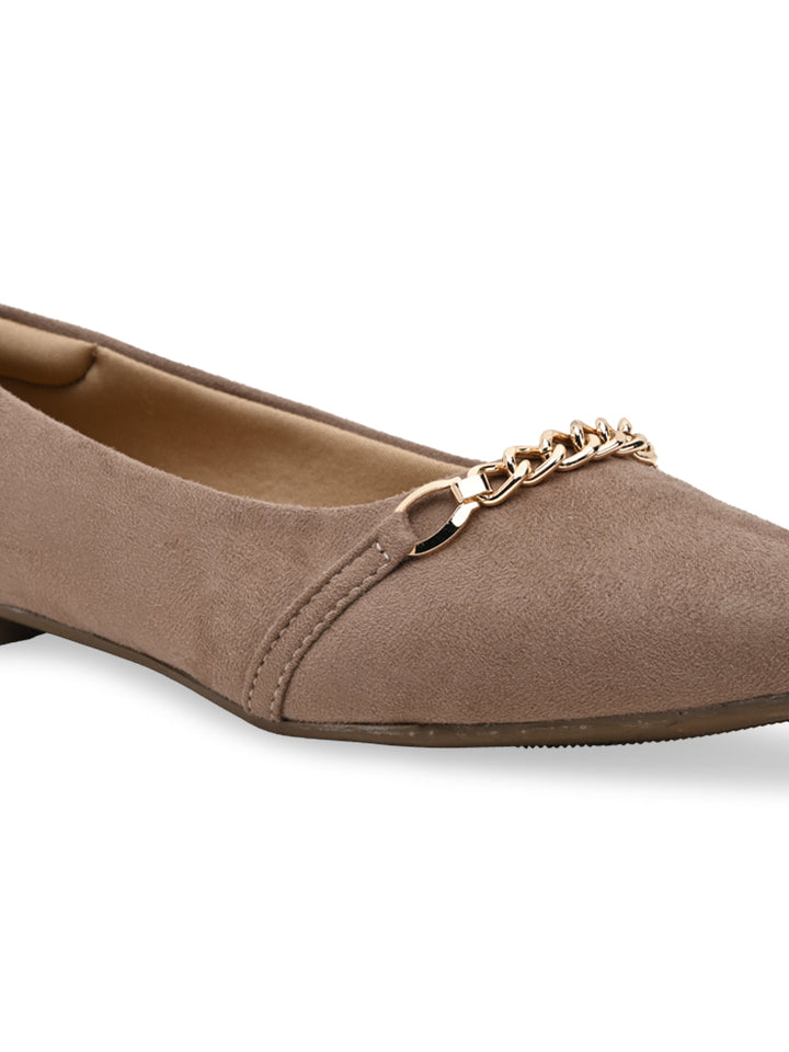 Rocia By Regal Chickoo Women Pointed Suede Ballerinas