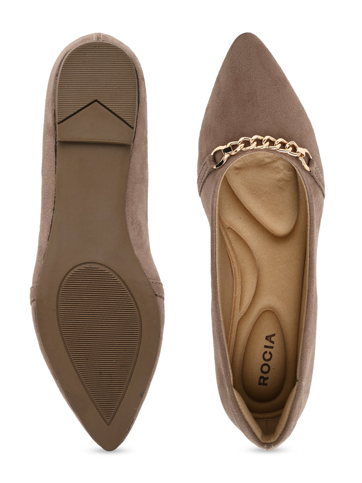 Rocia By Regal Chickoo Women Pointed Suede Ballerinas