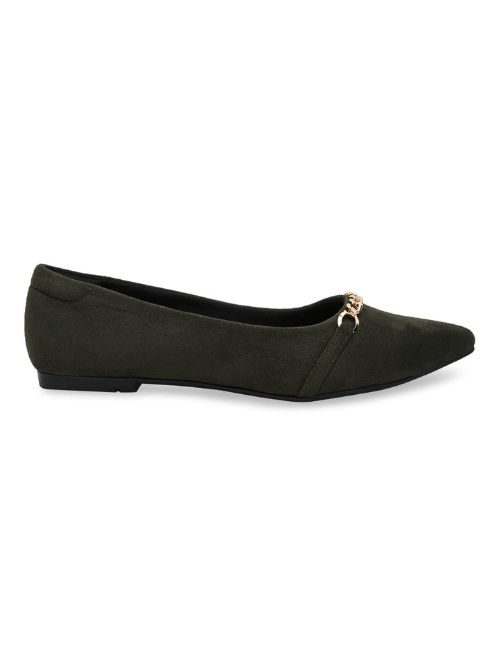 Rocia By Regal Olive Women Pointed Suede Ballerinas