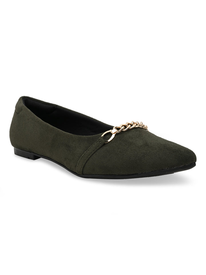 Rocia By Regal Olive Women Pointed Suede Ballerinas