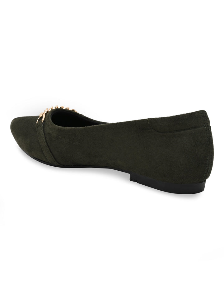 Rocia By Regal Olive Women Pointed Suede Ballerinas