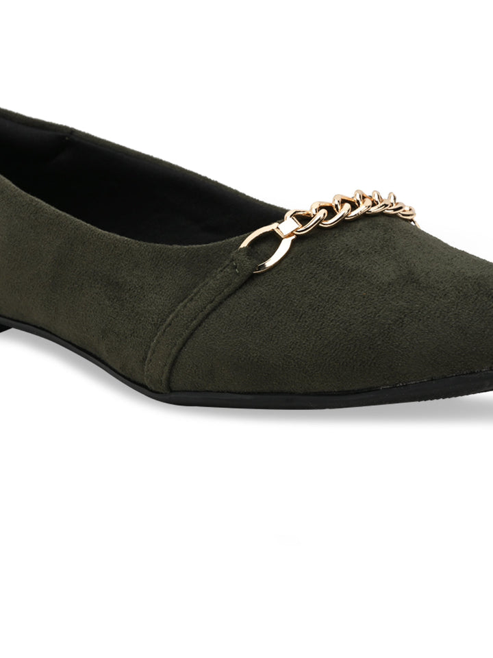 Rocia By Regal Olive Women Pointed Suede Ballerinas