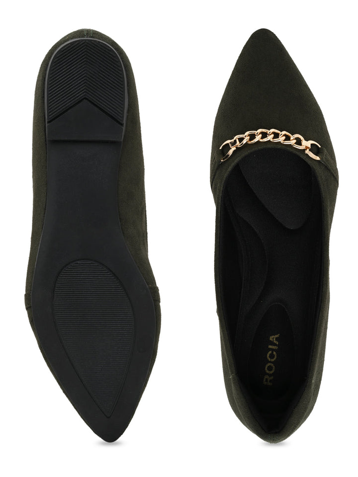 Rocia By Regal Olive Women Pointed Suede Ballerinas