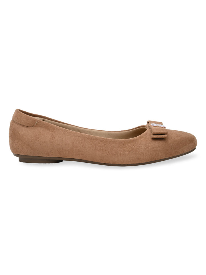 Rocia By Regal Beige Women Suede Bow Ballerinas
