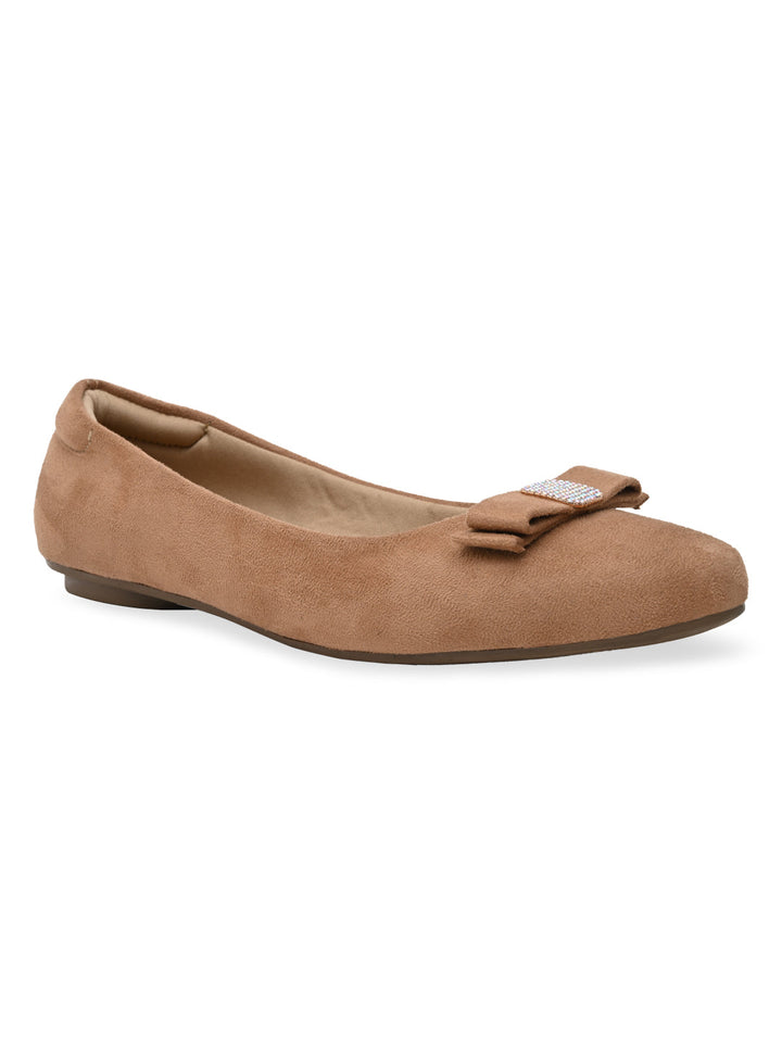 Rocia By Regal Beige Women Suede Bow Ballerinas