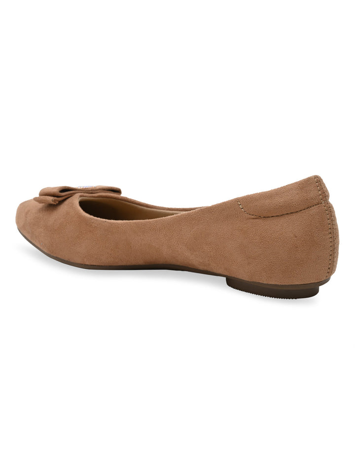 Rocia By Regal Beige Women Suede Bow Ballerinas