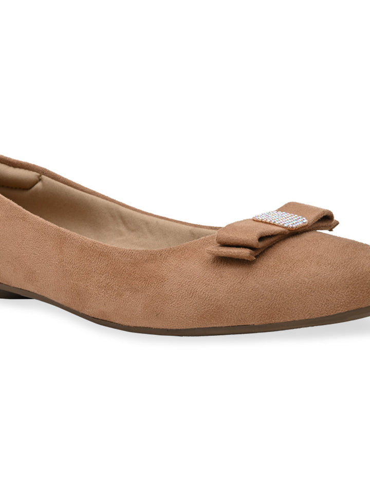 Rocia By Regal Beige Women Suede Bow Ballerinas