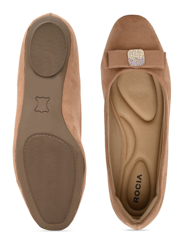Rocia By Regal Beige Women Suede Bow Ballerinas