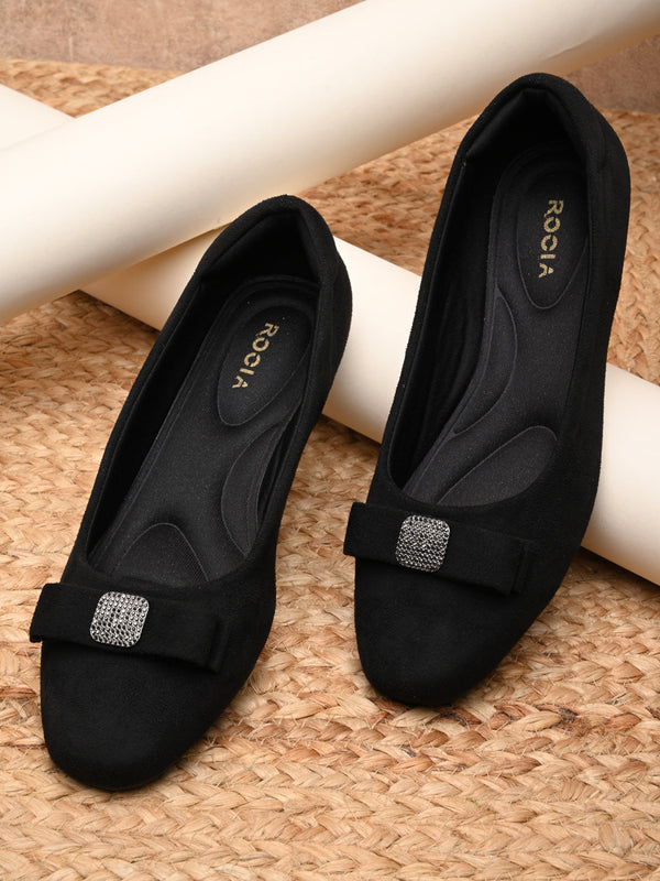 Rocia By Regal Black Women Suede Bow Ballerinas