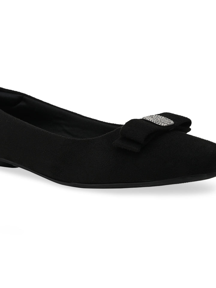 Rocia By Regal Black Women Suede Bow Ballerinas