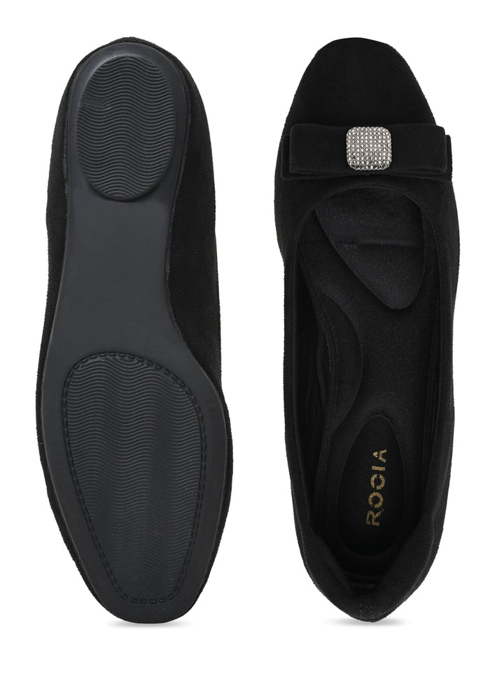 Rocia By Regal Black Women Suede Bow Ballerinas