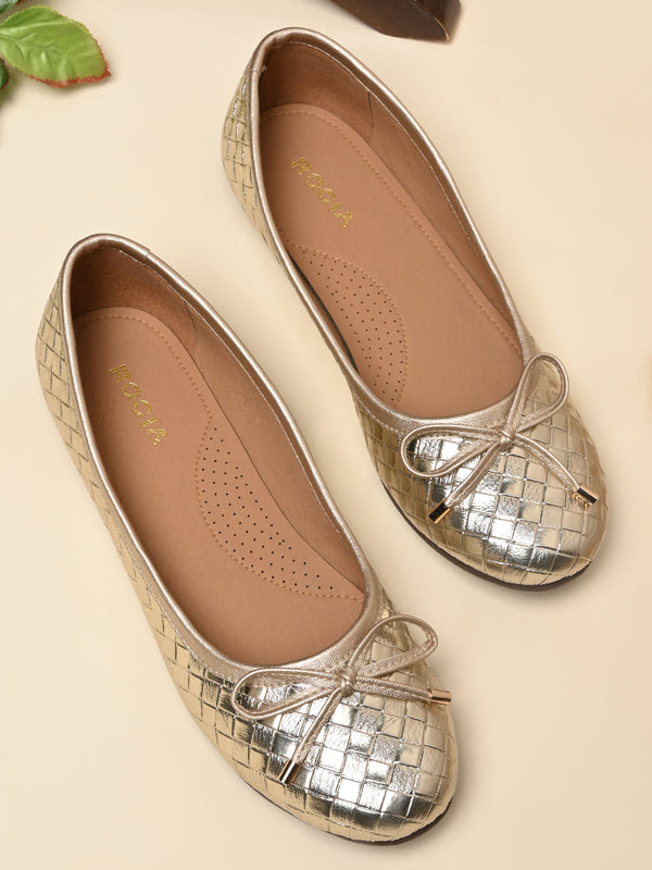 Rocia By Regal Gold Women Woven Metallic Ballerinas