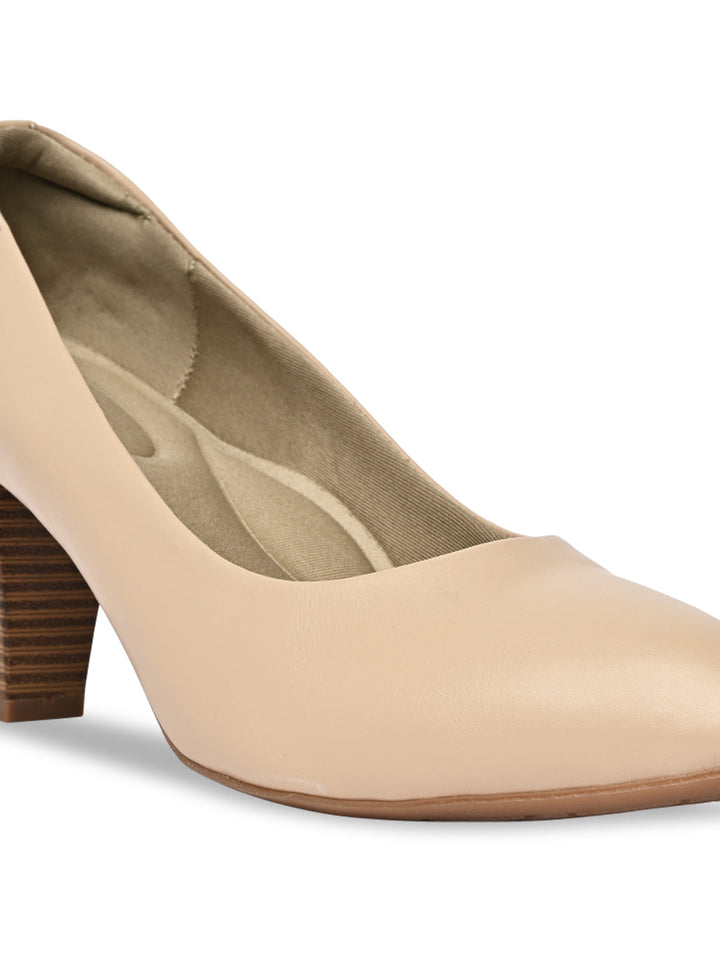 Rocia By Regal Beige Women Stacking Heel Pumps