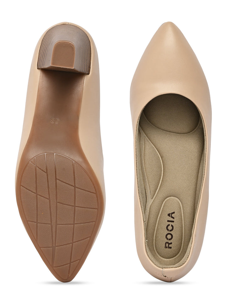 Rocia By Regal Beige Women Stacking Heel Pumps