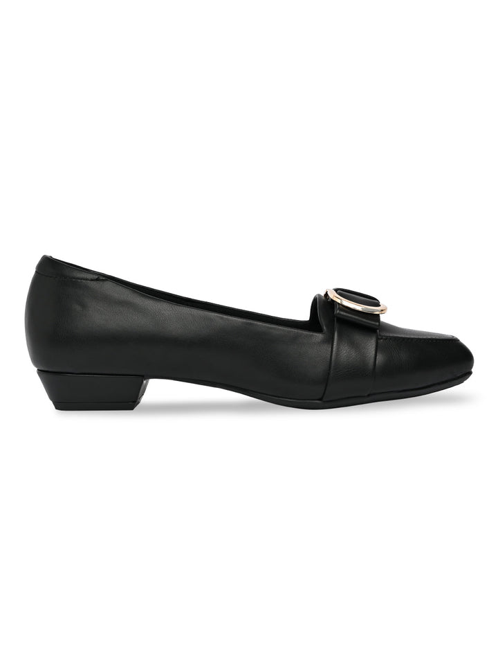 Rocia By Regal Black Women Square Toe Buckled Work Wear Pumps