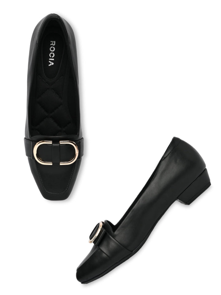 Rocia By Regal Black Women Square Toe Buckled Work Wear Pumps