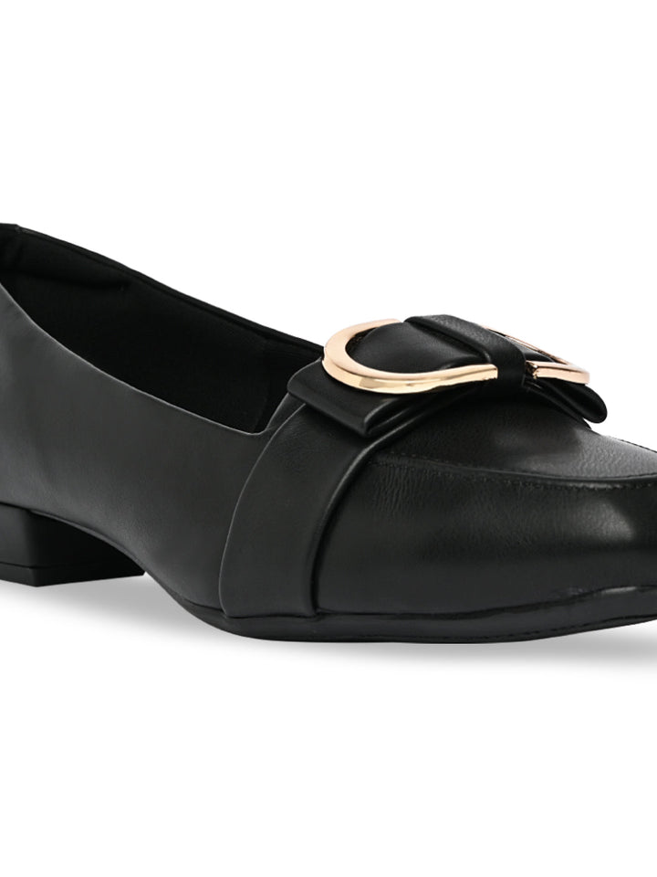 Rocia By Regal Black Women Square Toe Buckled Work Wear Pumps