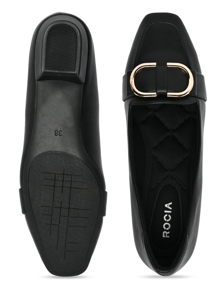 Rocia By Regal Black Women Square Toe Buckled Work Wear Pumps