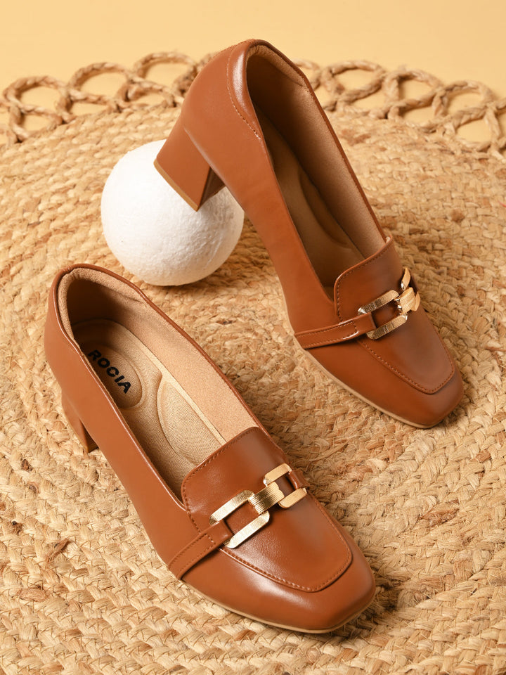 Rocia By Regal Tan Women Buckled Work Pumps