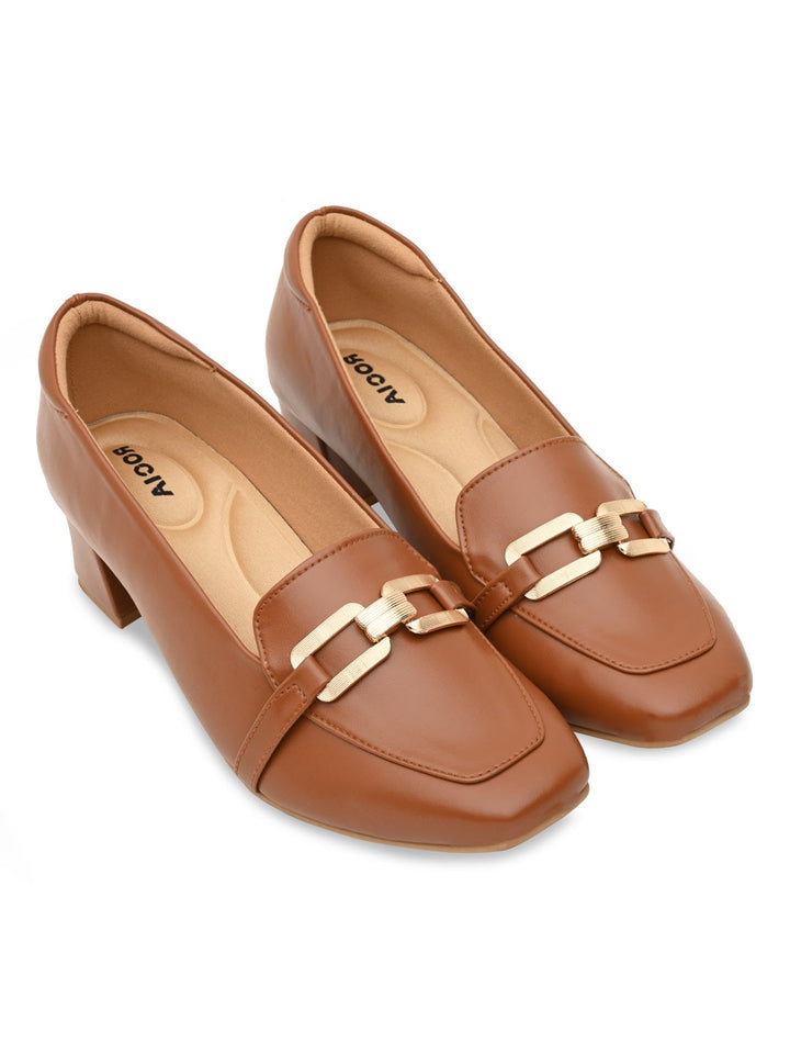 Rocia By Regal Tan Women Buckled Work Pumps