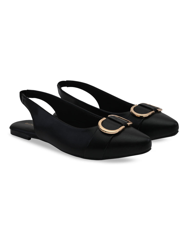 Rocia By Regal Black Women Buckled Flat Slingbacks