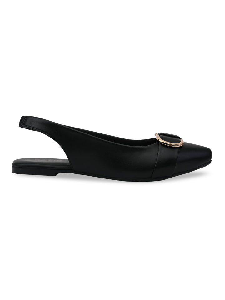 Rocia By Regal Black Women Buckled Flat Slingbacks