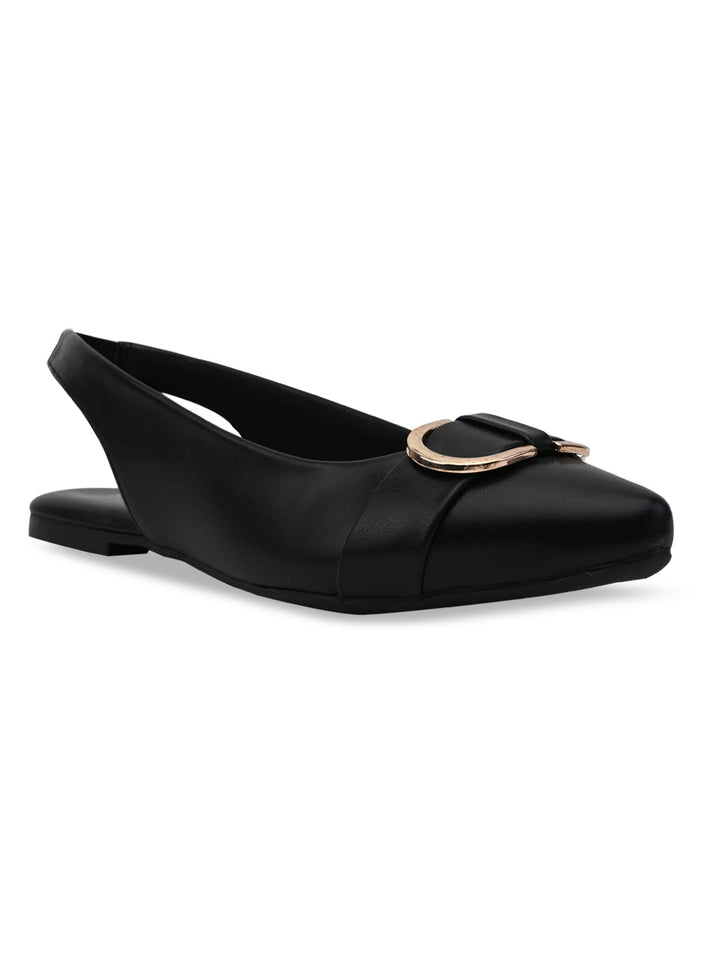 Rocia By Regal Black Women Buckled Flat Slingbacks