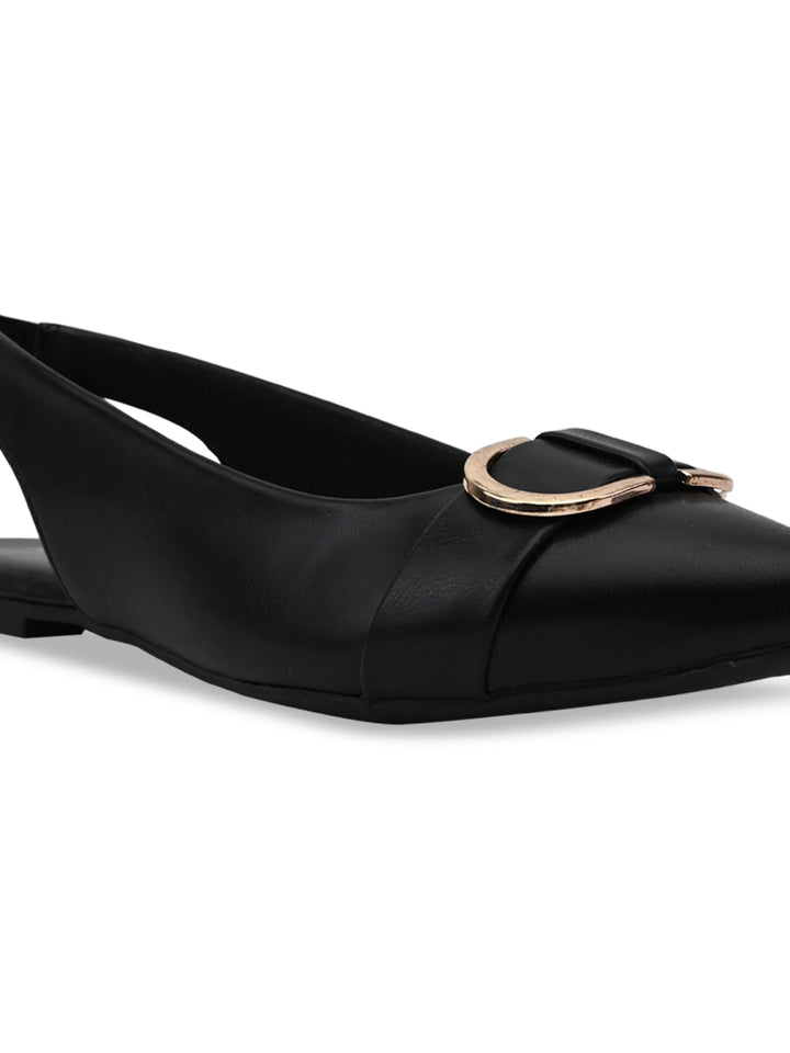 Rocia By Regal Black Women Buckled Flat Slingbacks