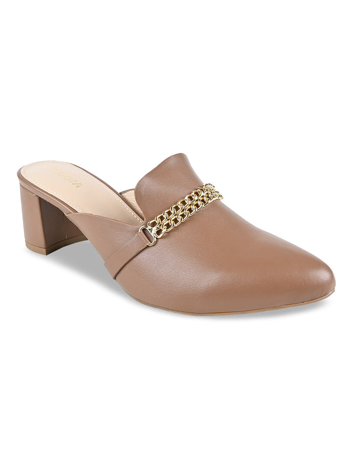 Rocia By Regal Taupe Women Chain Embellished Mules