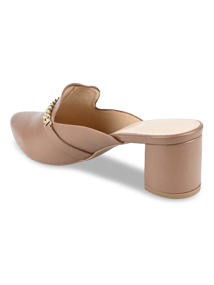 Rocia By Regal Taupe Women Chain Embellished Mules