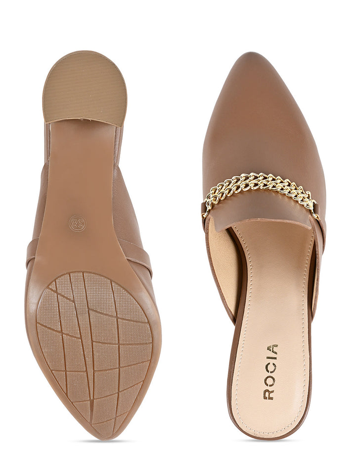 Rocia By Regal Taupe Women Chain Embellished Mules