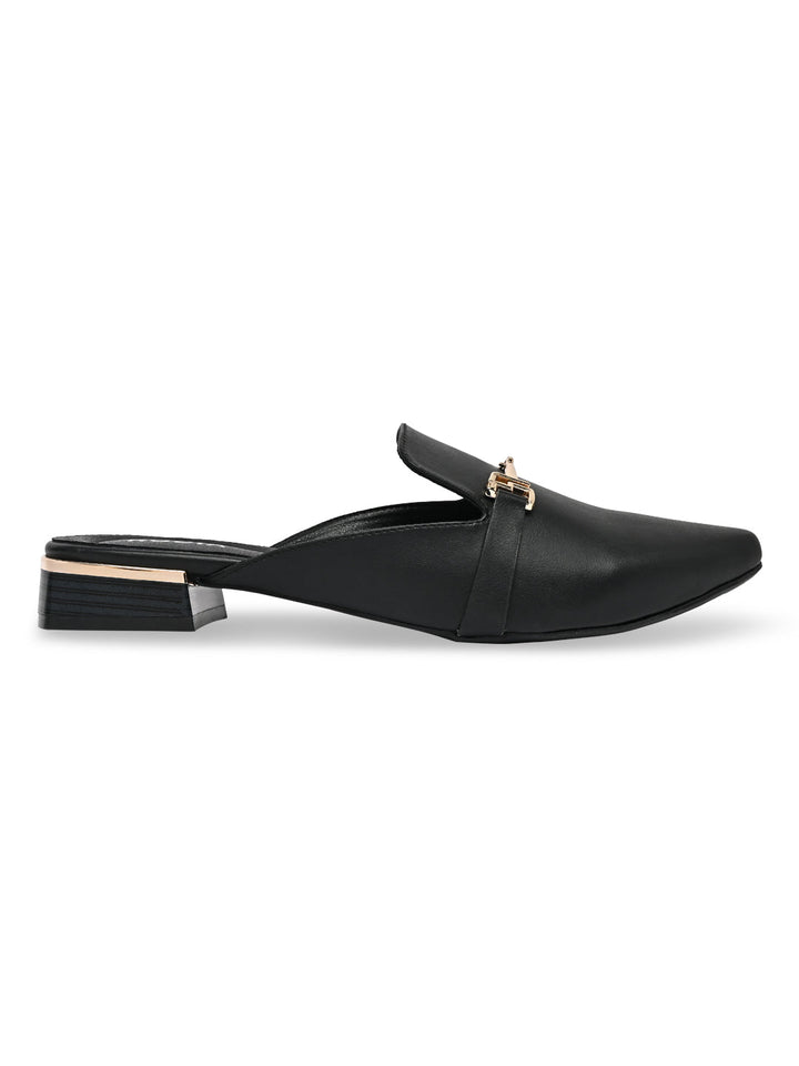 Rocia By Regal Black Women Buckled Block Heel Mules