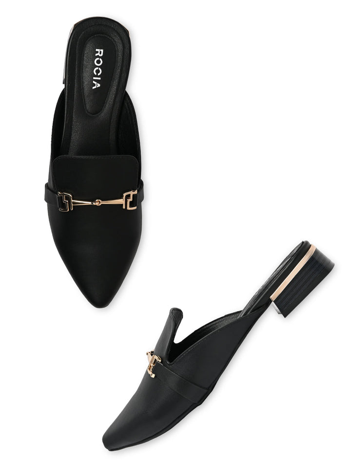 Rocia By Regal Black Women Buckled Block Heel Mules
