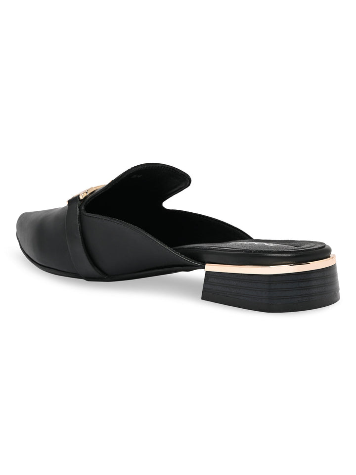 Rocia By Regal Black Women Buckled Block Heel Mules