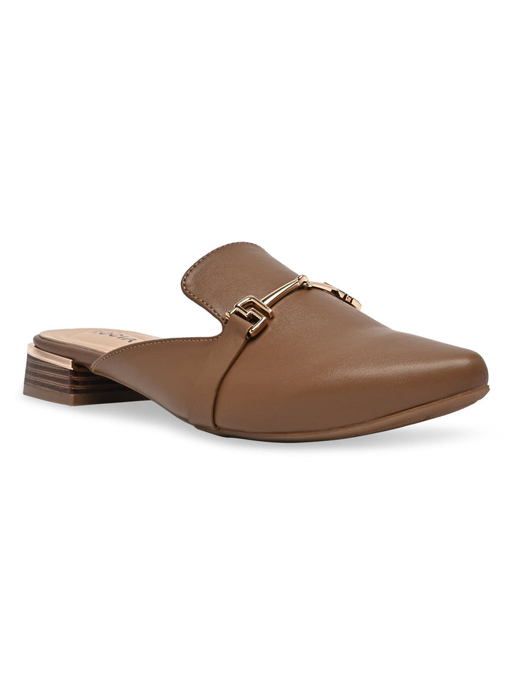 Rocia By Regal Taupe Women Buckled Block Heel Mules