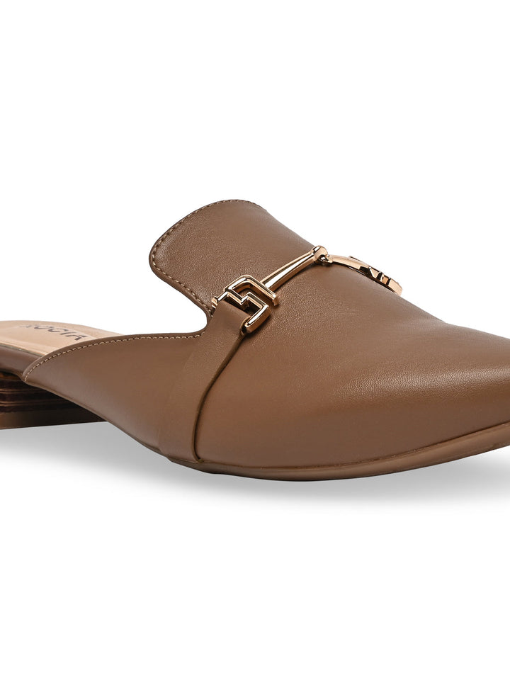 Rocia By Regal Taupe Women Buckled Block Heel Mules