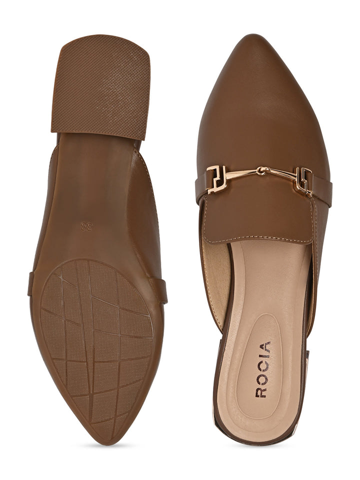 Rocia By Regal Taupe Women Buckled Block Heel Mules