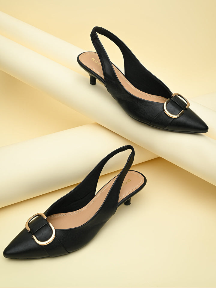 Rocia By Regal Black Women Buckled Kitten Heel Slingbacks