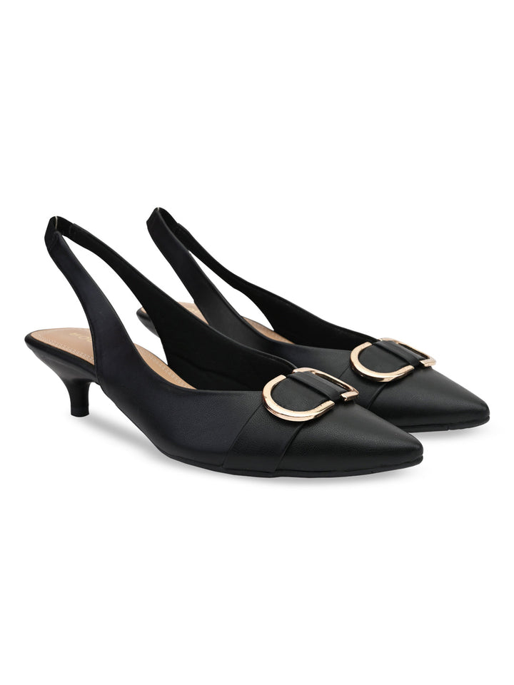 Rocia By Regal Black Women Buckled Kitten Heel Slingbacks
