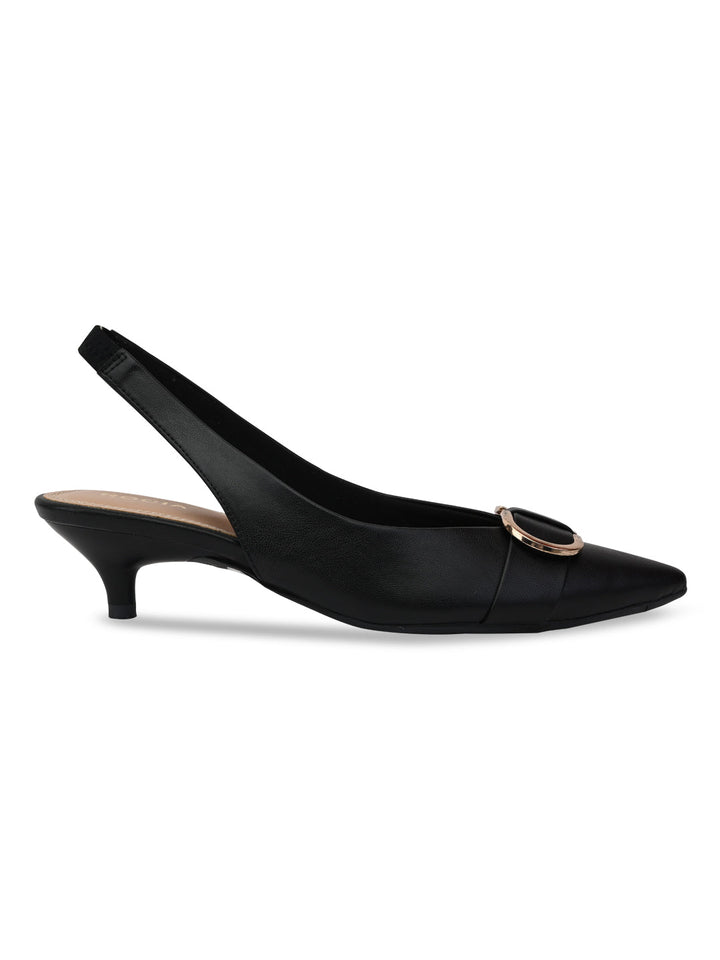 Rocia By Regal Black Women Buckled Kitten Heel Slingbacks