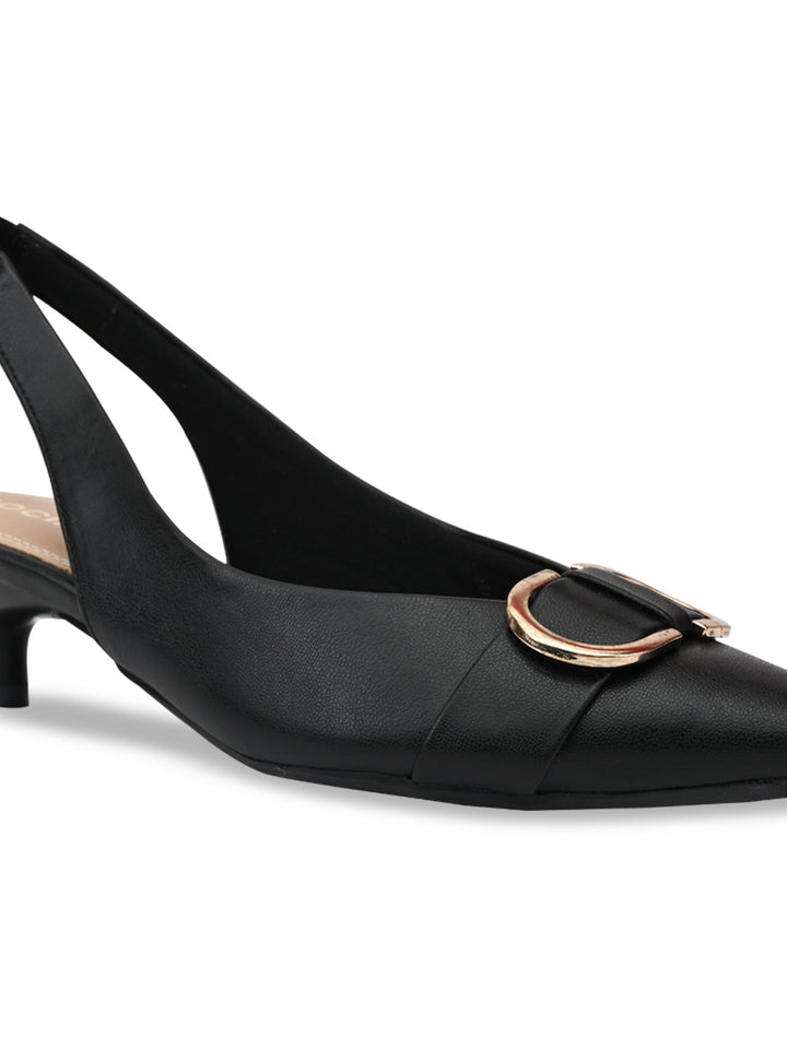 Rocia By Regal Black Women Buckled Kitten Heel Slingbacks