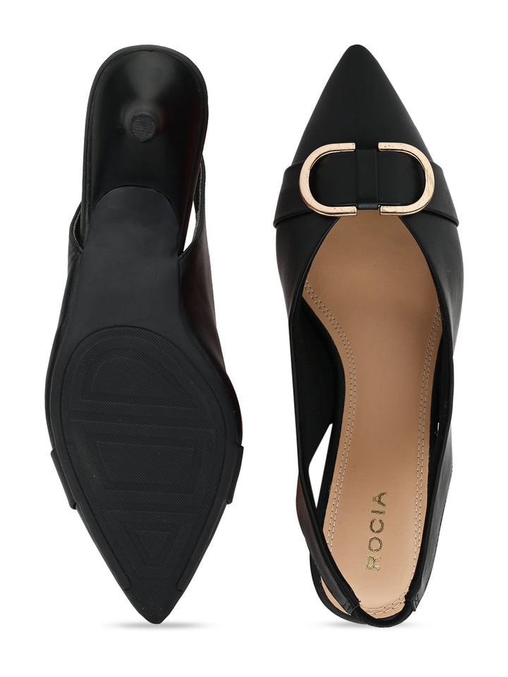 Rocia By Regal Black Women Buckled Kitten Heel Slingbacks