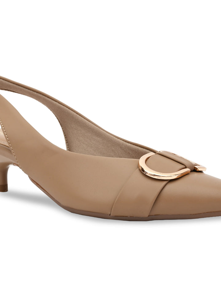 Rocia By Regal Taupe Women Buckled Kitten Heel Slingbacks