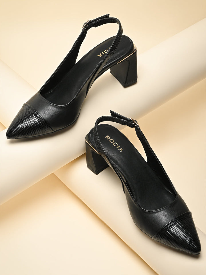 Rocia By Regal Black Women Block Heel Slingbacks