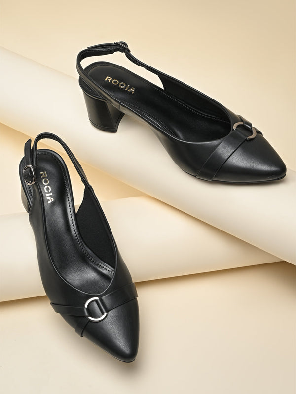 Rocia By Regal Black Women Block Heel Slingbacks