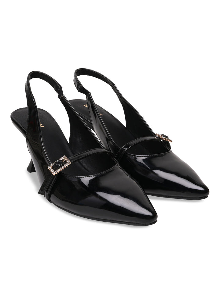 Rocia By Regal Black Women High Heel Sling Back Pumps