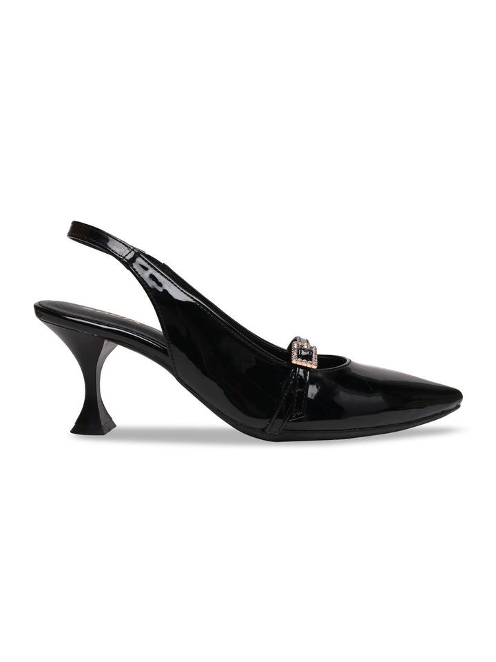 Rocia By Regal Black Women High Heel Sling Back Pumps