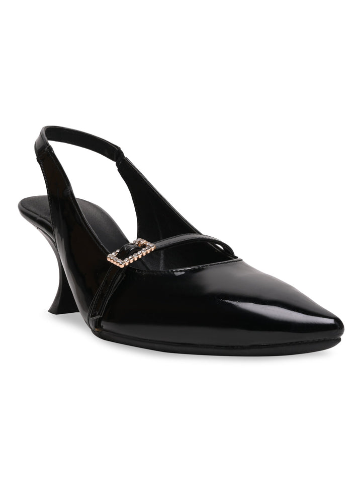 Rocia By Regal Black Women High Heel Sling Back Pumps